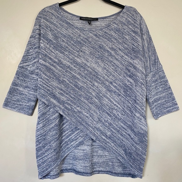 White House Black Market Sparkle Blue Gray Silver Cross Front Knit Top Small - Picture 4 of 8
